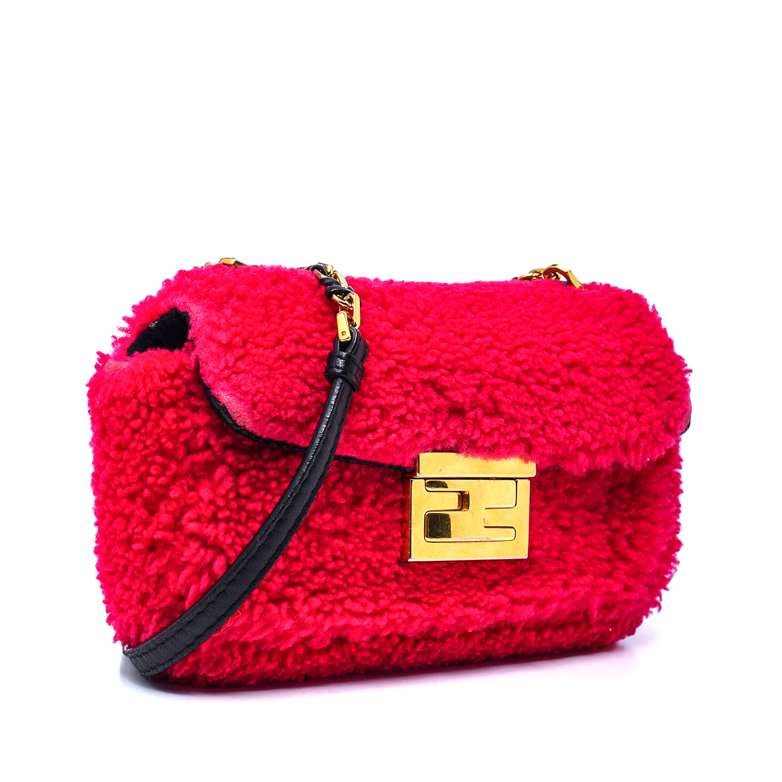 Fendi - Fuchsia Shearling Mini Baguette Bag